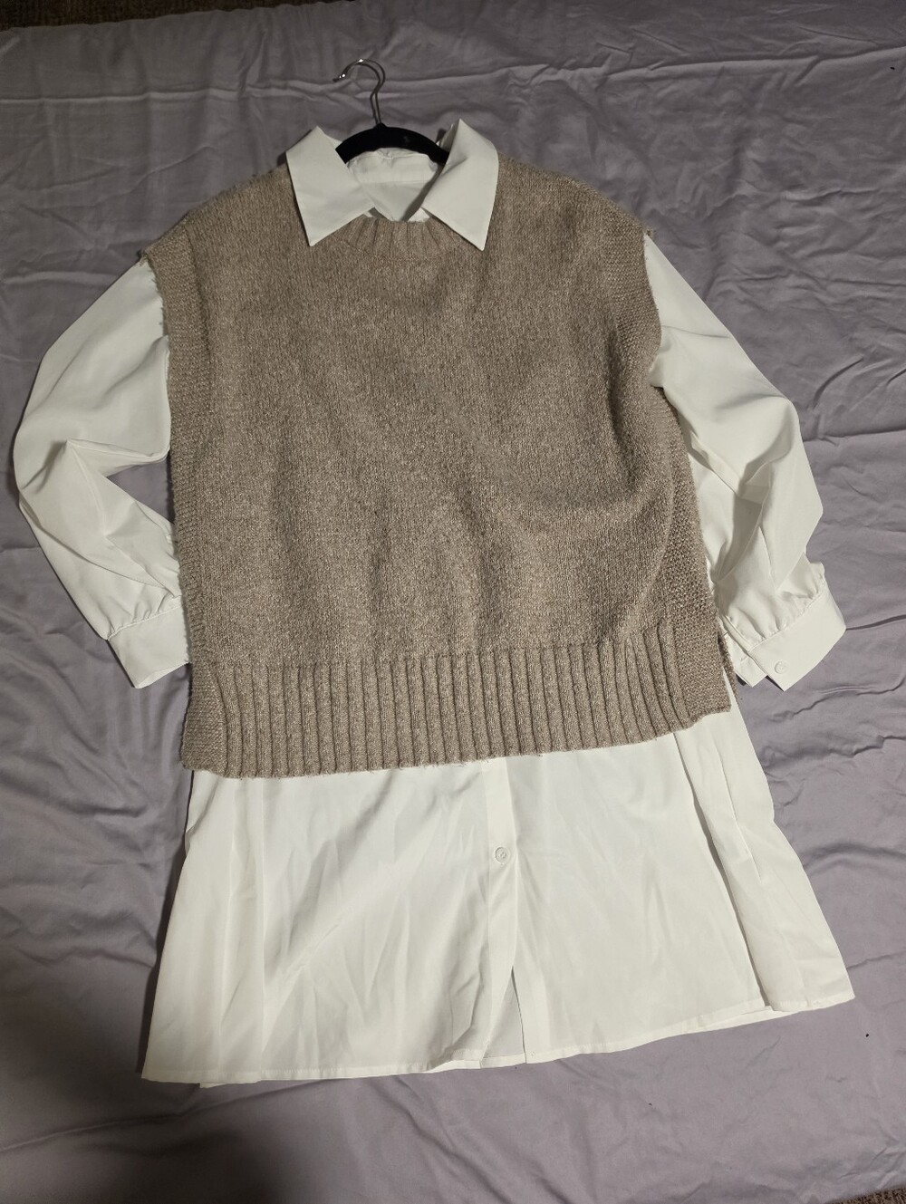 SHEIN Taupe Off-Shoulder Knit Vest Sweater